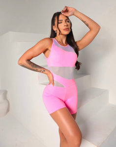 Soft Mesh Short Jumpsuit (Pink)