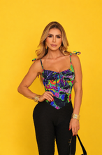Semi Green Open Back Cartoons Jumpsuit (Black Bubble Textured Bottom)