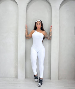 One Shoulder Ring White Jumpsuit