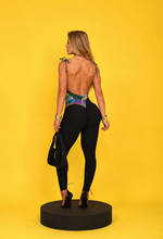 Semi Green Open Back Cartoons Jumpsuit (Black Bubble Textured Bottom)