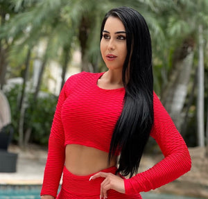 Sleeves Bubble Textured Top (Red)