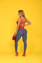 Navy Blue & Red Lazed Polka Dots Jumpsuit