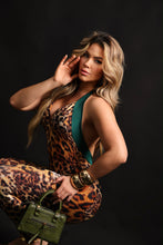 Open Back Leopard Jumpsuit (Green Pockets)