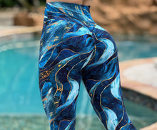 Golden Blue Abstract Leggings