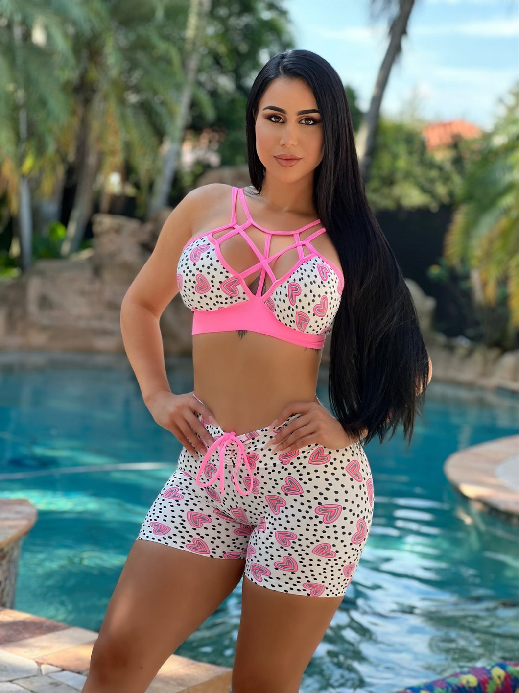 Sweet Pink Hearts Shorts Set