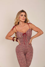 Open Back Mini Leopard Lazed Jumpsuit ( Wine Red)