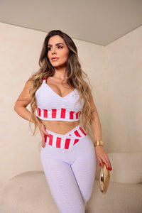 Red Border Striped Bubble Textured Set ( White )