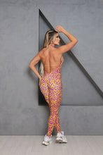 Bright Yellow & Purple Pockets Leopard Jumpsuit