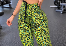Neon Green Lazed Aqua Leopard Leggings (Back Pockets)