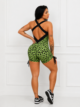 Green Leopard Short Jumpsuit (Black Elastic Back)