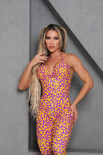 Bright Yellow & Purple Pockets Leopard Jumpsuit