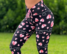 Double Lazed Pink Hearts Leggings (Black)