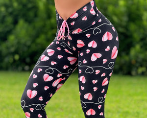 Double Lazed Pink Hearts Leggings (Black)