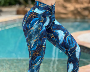 Golden Blue Abstract Leggings