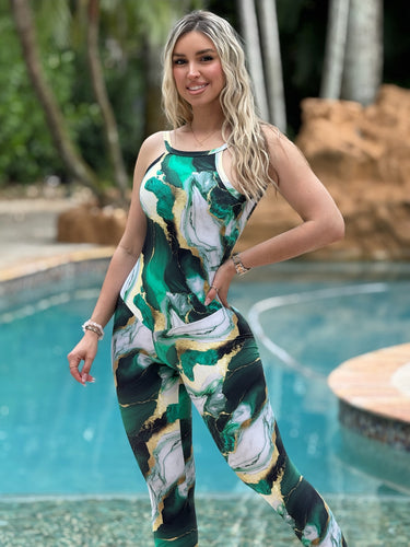 Golden Green Abstract Jumpsuit