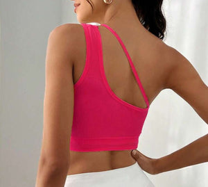 One Shoulder Mini Crop Top (Pink)