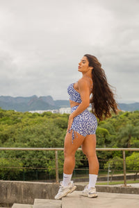 Dianne Leopard Shorts Set (White & Blue)