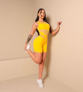 Soft Mesh Short Jumpsuit (Yellow)