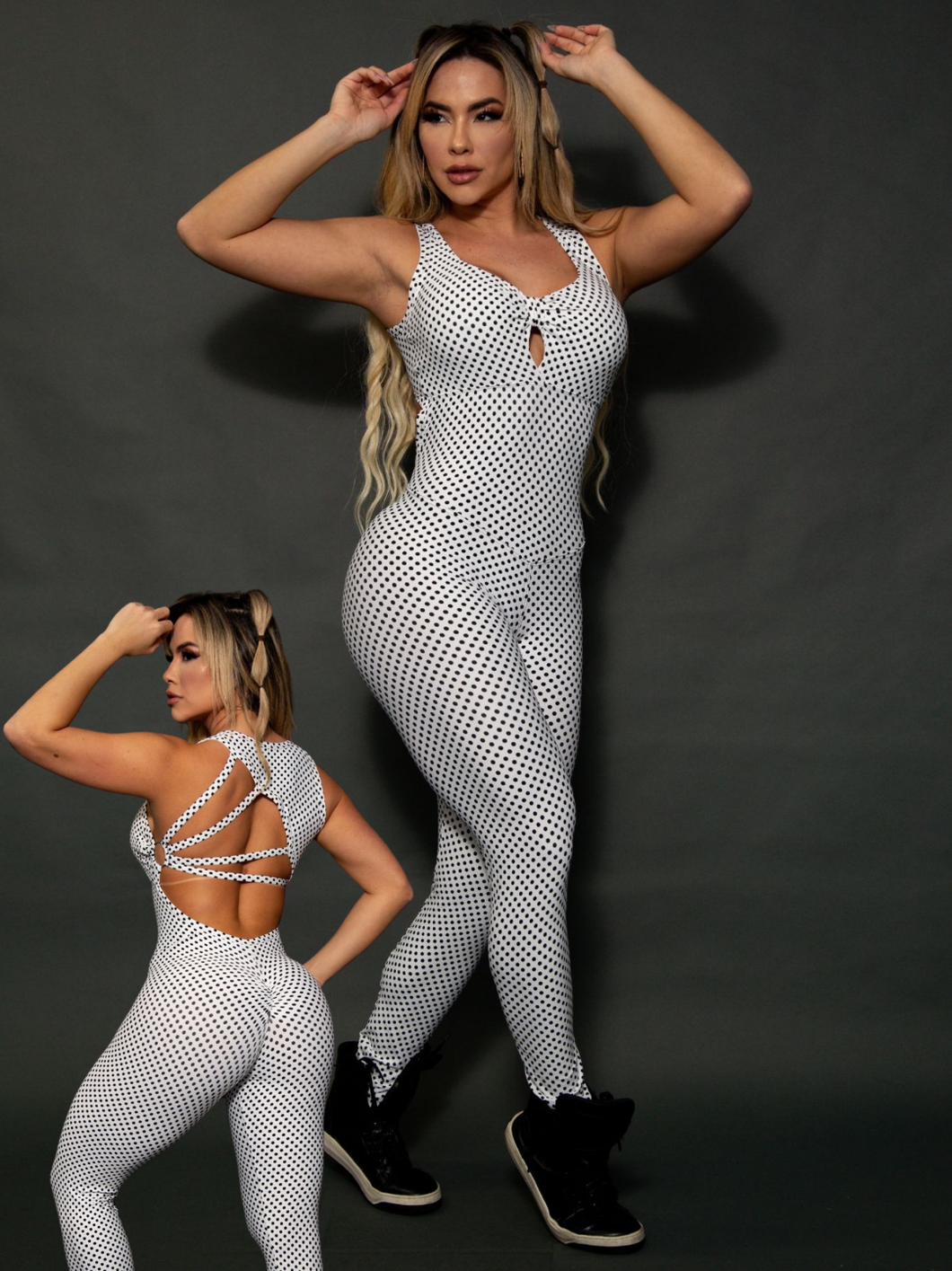 White Polka Dots Ring Jumpsuit