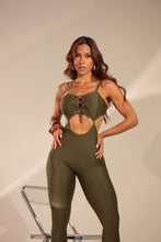 Textured Lazed Militar Green Jumpsuit