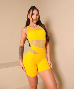 Soft Mesh Short Jumpsuit (Yellow)