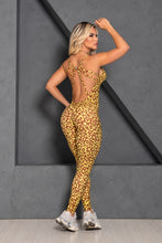 Yellow & Brown Strappy Leopard Jumpsuit