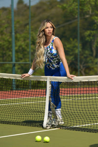 Semi Blue Roses Lazed Jumpsuit ( Royal Bubble Textured)