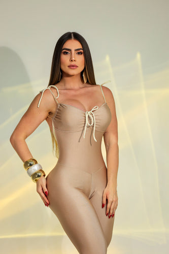 Bella Back Jumpsuit (Metalic Champagne)