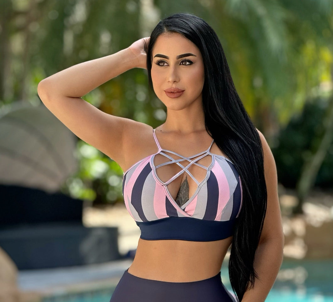 Pink Navy Striped Top
