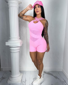 Pink Summer Mesh Wallpaper Short Jumpsuit