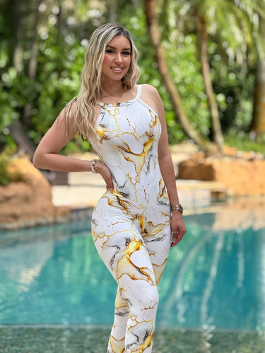 White Golden Abstract Jumpsuit