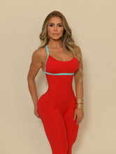 Red Fitness Fashion Jumpsuit (Baby Blue Border)