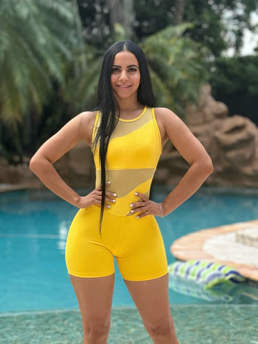 Soft Mesh Short Jumpsuit (Yellow)