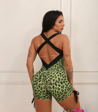 Green Leopard Short Jumpsuit (Black Elastic Back)
