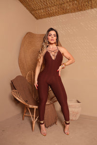 Sexy Lazed Wallpaper Leopard Jumpsuit (Dark Brown)