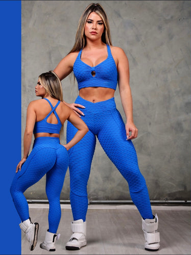 V-Cut Moda Bubble Textured Set ( Royal Blue )
