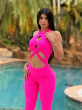 Front Cross Bubble Textured Jumpsuit (Neon Pink)