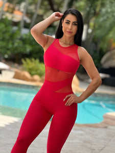 Relieved Mesh Jumpsuit (Red)