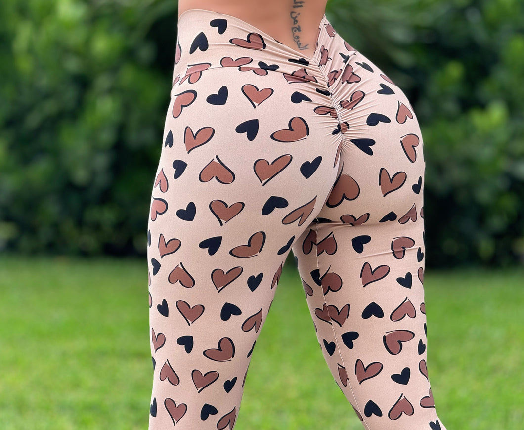 Brown Hearts Mila Leggings