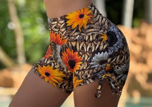 Brown Sunflower Bow Shorts