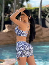 Dianne Leopard Shorts Set (White & Blue)