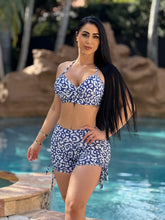 Dianne Leopard Shorts Set (White & Blue)