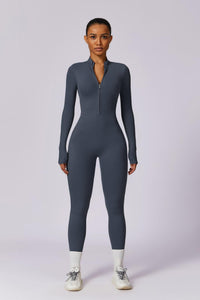 Grey Winter Sports Zipper Jumpsuit (Sleeves)