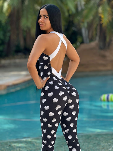 Elastic Back White Hearts Jumpsuit