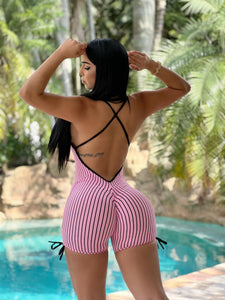Pink Stripped Short Jumpsuit