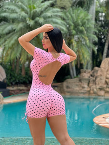 Luna Polka Dots Short Jumpsuit (Pink)