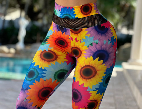 Coloring Mesh Sunflower Leggings